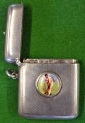 Interesting Cricket Silver and Enamel Vesta case – hallmarked to the top lip, with a raised