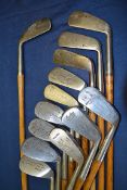 13 x various golfing irons and putters – all with rustless heads from an early cleek by F. H Ayres