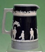 Fine Copeland Late Spode blue and white golfing jug c1900 –- decorated with golfers in white