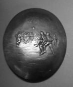 1907 Plated Relief Football Scene Plaque: Oval design having group of Footballers playing a Game