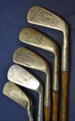 5 x various golfing irons to incl 3x Tom Stewart Pipe brand golfing irons incl driving iron, no.4