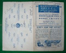 1946 Birmingham City v Derby FA Cup Semi-Final Replay Football Programme: Played at Maine Road