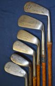 6 x various golfing irons all with dot punch face markings to incl Stewart Burns Cruden Bay iron, 3x