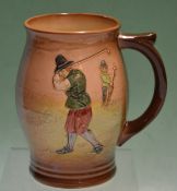 Royal Doulton Golfing late Kingsware series tankard c1930s - light coloured finish decorated with