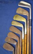 7 x various golf irons- from long irons, jiggers to niblicks, makers incl Maxwell, Gibson, Jaques,