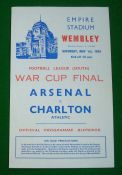 1943 War Cup Final Football Programme: Charlton v Arsenal 01/05/43 staged at Wembley stadium. Item
