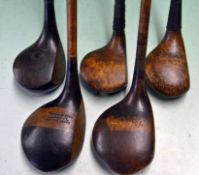 5 x Assorted woods - to include Harry Cawsey “Angsol" alloy sole plated brassie, large head Jack