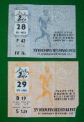 1952 Olympic Games Football Semi-Final tickets – for both semi-finals which saw Hungary beat