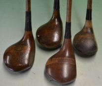 4 x Assorted socket neck woods - including a large head striped top driver stamped B Sayers,