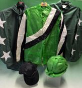 3 x Horse racing silks - to incl dark green with White star sleeves (plus matching water proof