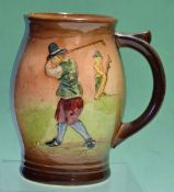 Royal Doulton Golfing Kingsware series tankard c1930s - light coloured finish decorated with Crombie