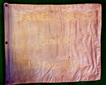 1951 France Juniors v Wales Juniors Rugby touch judge flag – fully embroidered and dated 17th