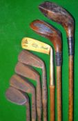 Set of 4 x Maxwell irons together with 2 woods and brass blade putter (7) - to incl mashie,