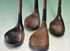 4 x Various socket woods - to include W m Parker Carnoustie lofted driver, A Hunter large head