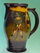 Royal Doulton Golfing Kingsware series ware quart jug c1920s - dark treacle finish decorated with