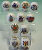 11 x various ceramic bramble golf ball souvenir crested ware – comprising Clacton On Sea, Ramsey