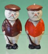 2 x small Carlton ware style bisque golfing figures – both hand painted with moveable bramble golf