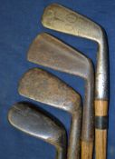 4 x assorted smf irons – to incl 3x Williamson Nottingham incl niblick stamped S.W (sand wedge),