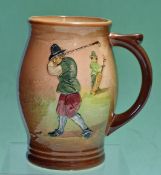 Royal Doulton Golfing late Kingsware series tankard c1930s - light coloured finish decorated with