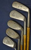 5 x various mashie/mashie niblicks and jigger golf irons – makers incl D Mackay N. Berwick, Bogee