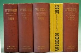 1950-1954 Wisden Cricketers’ Almanacks – all in original hard backs except 1953 soft back, some with