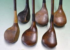 6 x Assorted socket persimmon woods – including a driver stamped W Driver showing an attractive