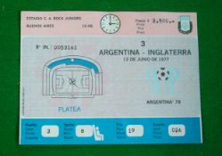 1977 Argentina v England Football Ticket: Played at Buenos Aires 12th June 1977 – pocket fold