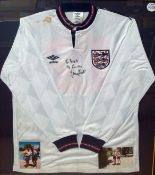 David Platt signed match worn England international football Shirt: Umbro Long Sleeve England