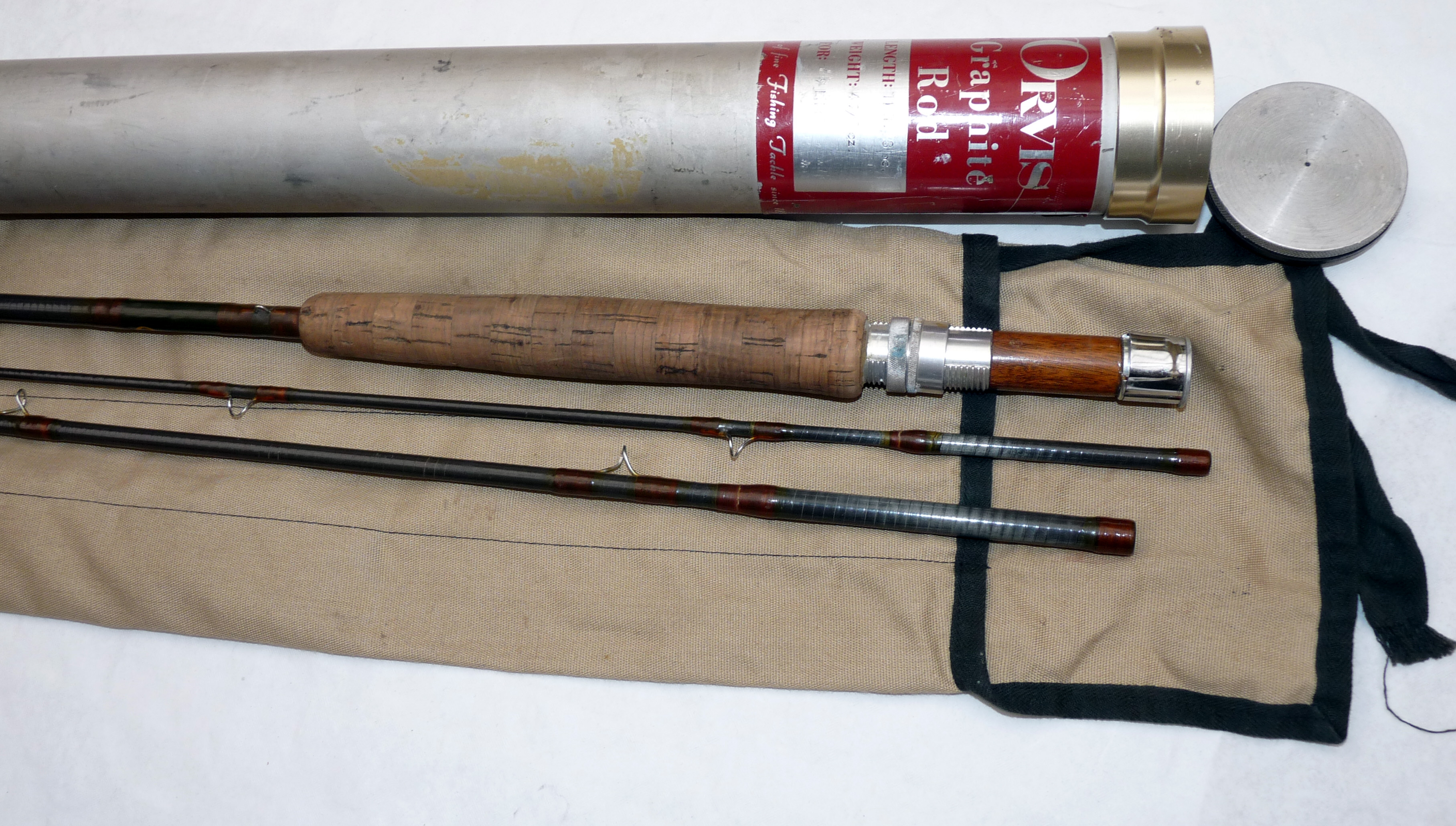 ROD: Orvis Graphite 11’ 3 piece trout fly rod, line rate 5, grey blank, bronze whipped snake guides,