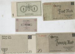 WWII – The Holocaust – Ghetto Money group of five banknotes issued in the notorious Litzmannstadt