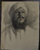 India WWI– Sketch of a Sikh Soldier in France c1915 fine pencil portrait of a Sikh drawn by a