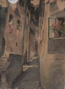 Attributed to Hitler Altes Dorf shows a steep ascending narrow street in an old village. The