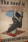 WWII – Poster – The Need is Growing - Dig for Victory Still. Issued by HMSO on paper featuring a