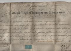 Medical early diploma certificate issued by the Royal College of Edinburgh dated 1810 printed