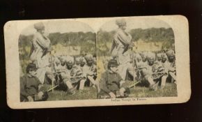 India – WWI rare stereo photo card of Sikh soldier in France c1916 showing a large contingent of