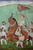 Indian Miniature Painting c19th c fine depiction of a warrior prince on horseback sword in his