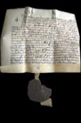 Elizabeth I – Yorkshire document in her name dated 1588 being a fine for Anthony Morton for lands in