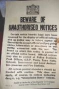 WWII – Poster – Beware of Unauthorised Notices – official poster issued to warn the public against