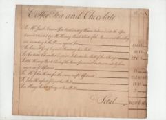 Ephemera – Customs and Excise fine example of an ms excise receipt for Coffee Tea and Chocolate