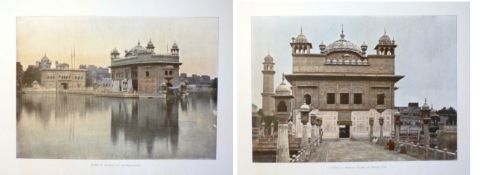 India two chromolithographs showing the Golden Temple at Amritsar c1890. Published in France. Approx