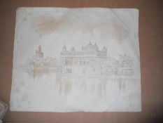 India – Sikh Amritsar Golden Temple pen and ink drawing of the holiest Sikh shrine the Golden