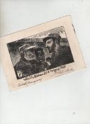 Autograph – Ernest Hemingway and Fidel Castro printed card showing a graphic illustration of the