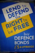 WWII – Poster – Lend to Defend the right to be free – by Defence Bonds. Text poster issued by HMSO