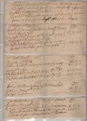 Naval five ms documents on slips of paper mid 18th c being loans for sailors and other personnel