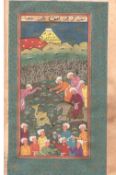 Indian Miniature painting on an manuscript leaf showing a hunting scene with men^ on horseback^ in