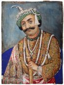 India – A large Indian miniature portrait of a Maharaja c1850. An unusually large miniature portrait