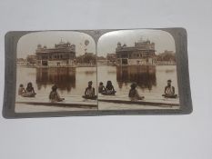 India – Golden Temple at Amritsar – stereo photograph showing Fakirs At the Golden Temple dated