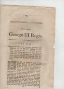 America – George III printed Act of Parliament dated 1768 to allow the Governor of New York to issue