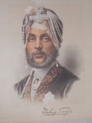 India Maharajah Duleep Singh colour lithograph produced c1850s showing him head and shoulders