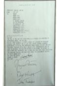 The original telex message to signify victory in the Falklands^ signed by Mrs Thatcher – the